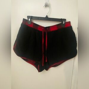 Victoria’s Secret Teddy Fleece Lounge Shorts – Black & Red Plaid Trim